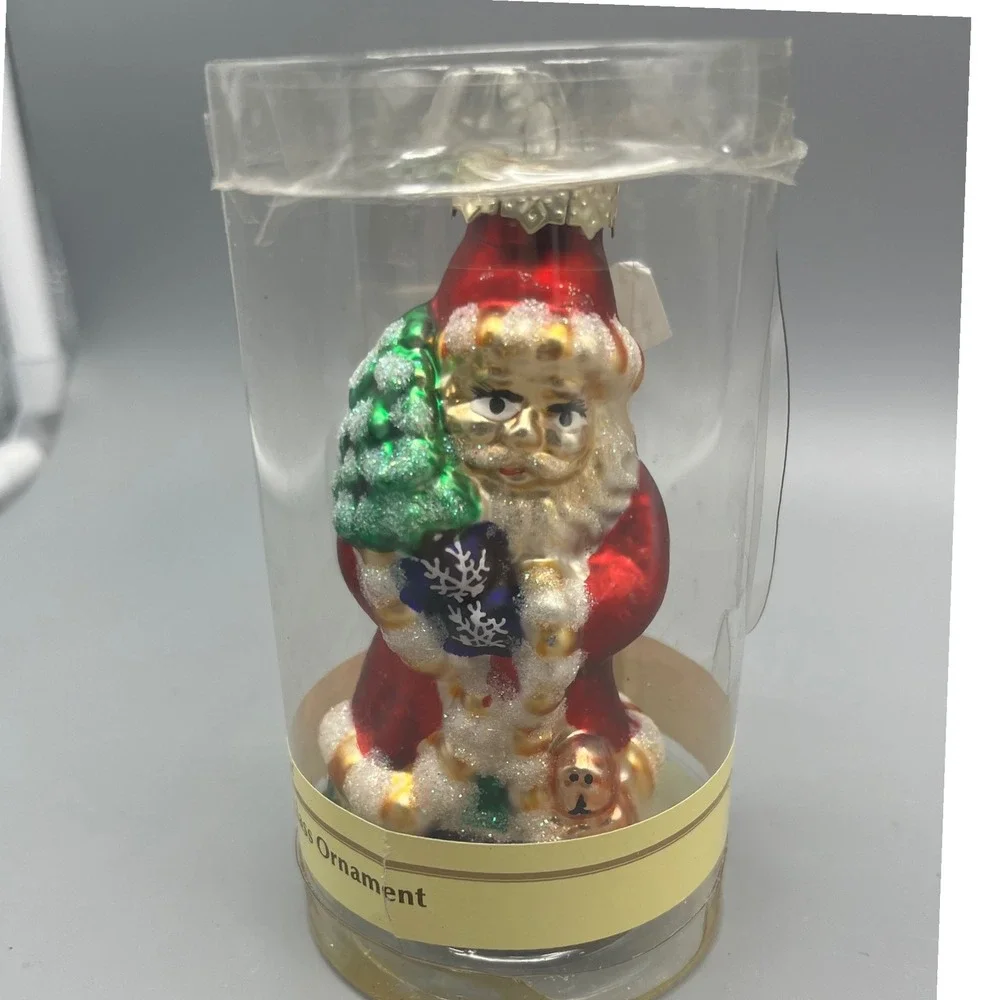 VTG Mercury Glass Santa Ornament  Blown Glass Christmas‎ Red and White